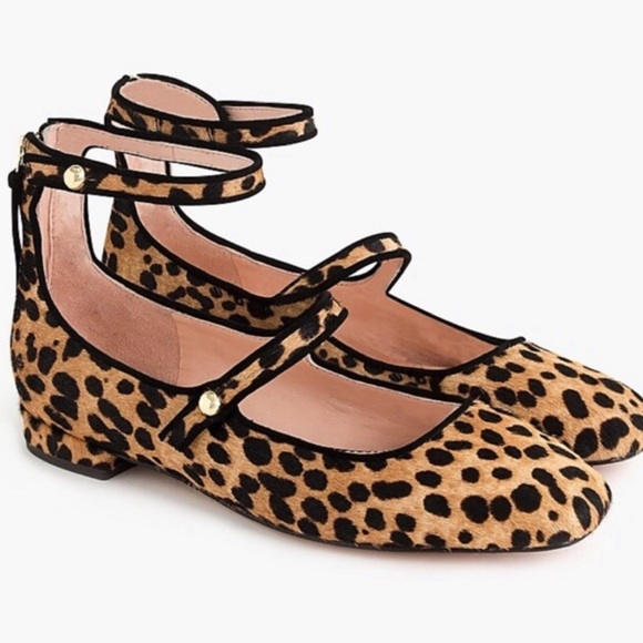 JCREW ANKLE STRAP LEOPARD CALF HAIR FLAT SZ 7.5NIB - Picture 1 of 2